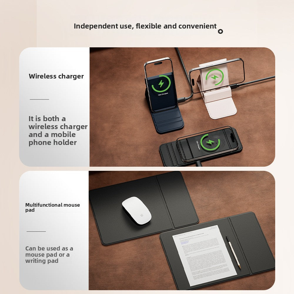 PU Leather Mousepad with Detachable Wireless Charger – 15W Fast Charging Corporate Desk Gift (Black)