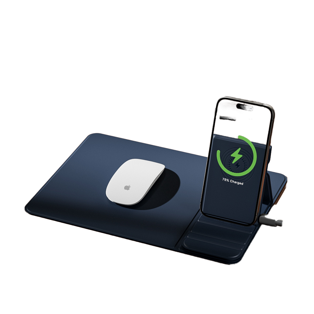 PU Leather Mousepad with Detachable Wireless Charger – 15W Fast Charging Corporate Desk Gift (Black)
