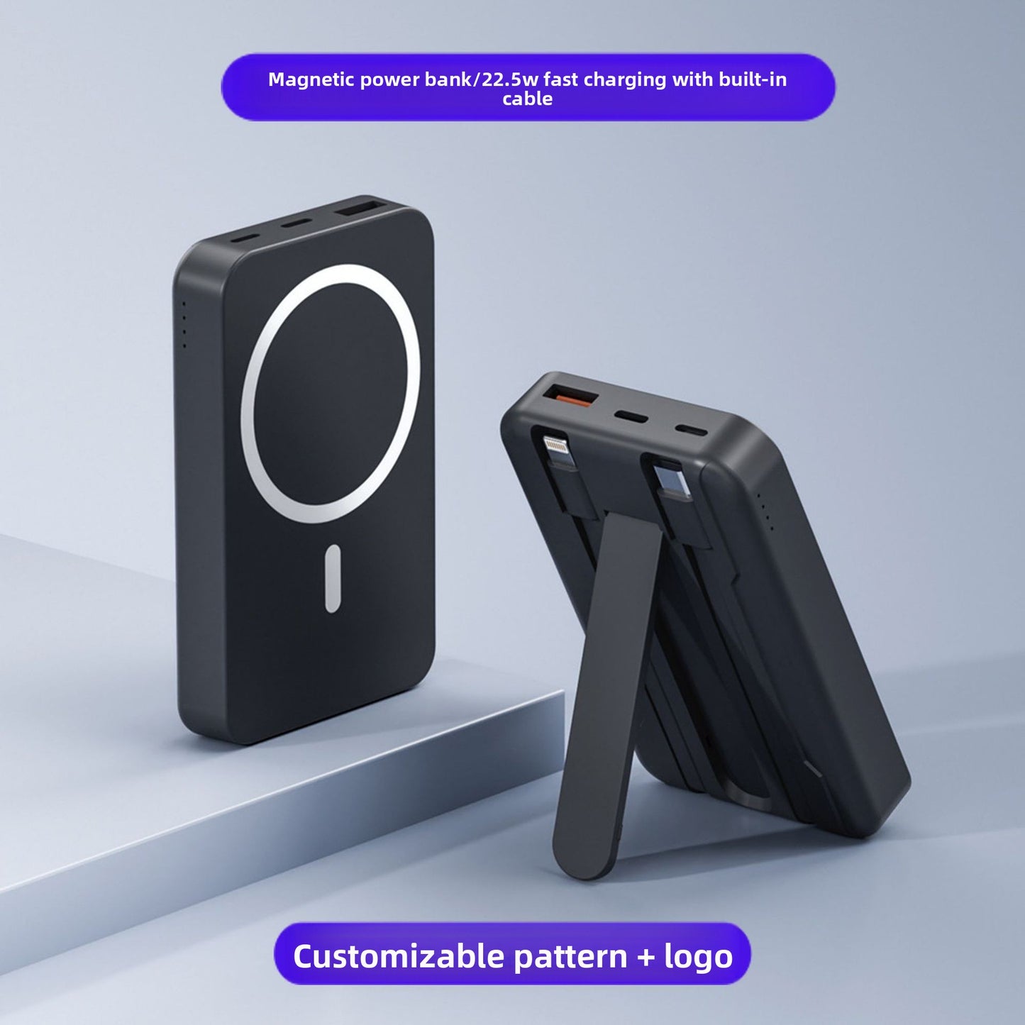 20,000mAh Magnetic Wireless Power Bank with Built-in Cable & Stand – 22.5W Fast Charging (Black)