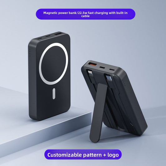 20,000mAh Magnetic Wireless Power Bank with Built-in Cable & Stand – 22.5W Fast Charging (Black)