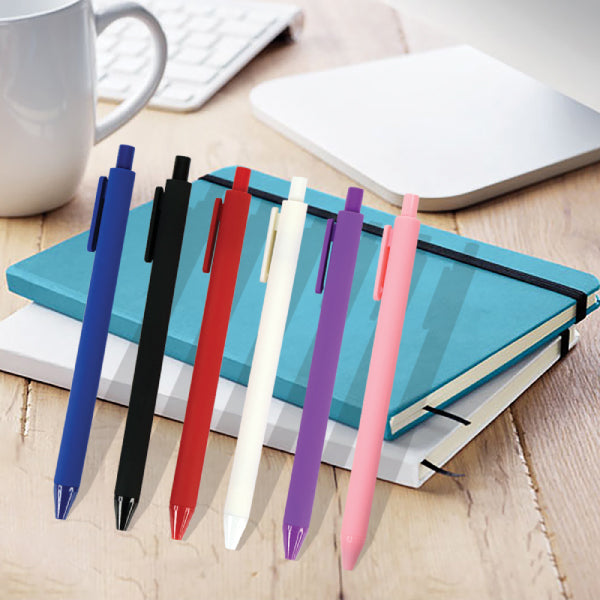 Rubberized Plastic Ball Pen with Custom Logo – Promotional Corporate Giveaway Pen (White, Pink, Navy Blue, Purple, Red, Royal Blue, Black)