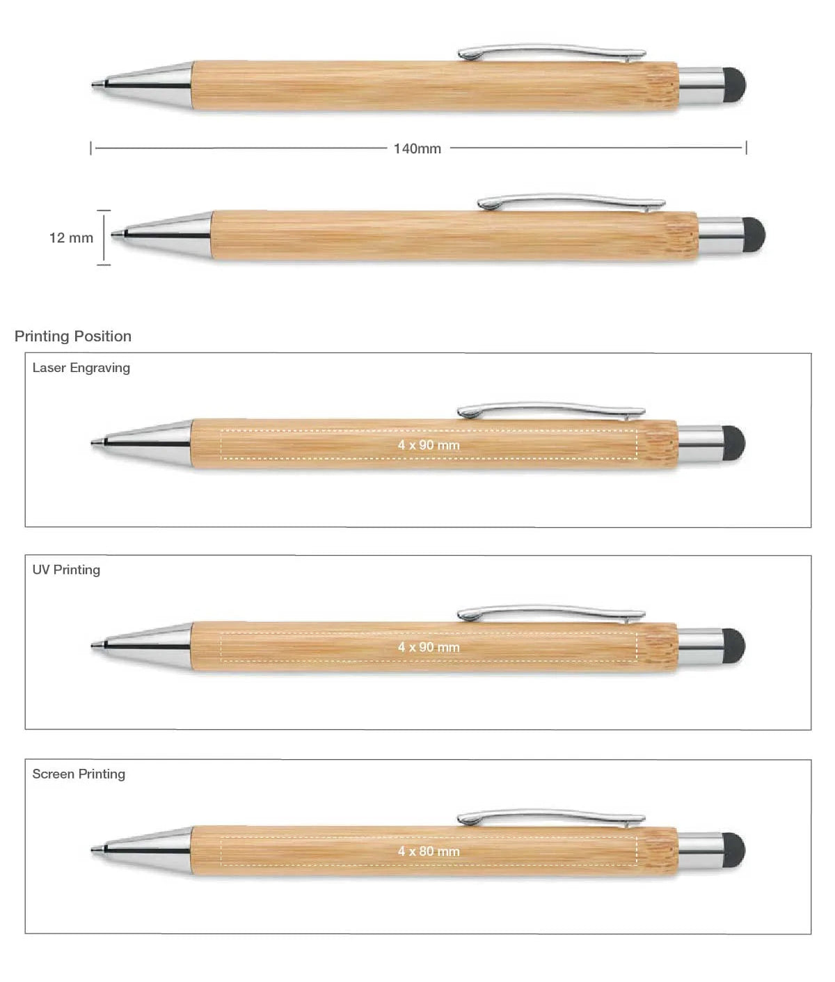 Eco-Friendly Bamboo Metal Pen with Stylus – Sustainable Corporate Gift with Custom Logo (Natural Wood)