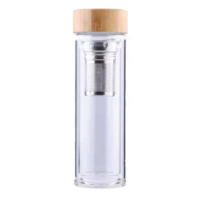 Double Wall Glass Bottle with Bamboo Cap & Infuser – 500 ml | Eco-Friendly Corporate Gift