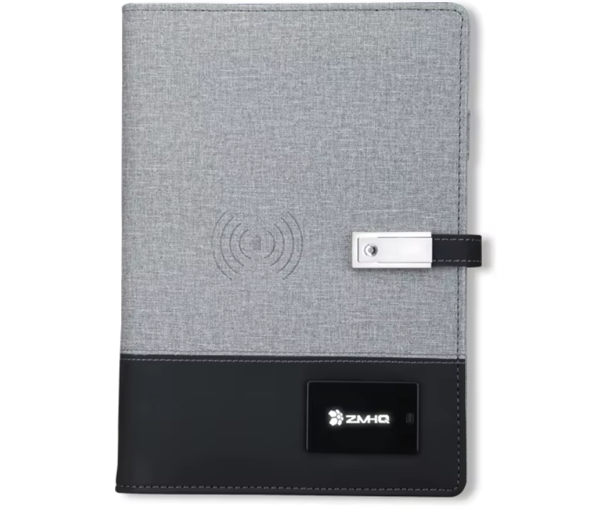 Executive Hi-Tech Organizer with Wireless Charger & Illuminated Logo- Grey