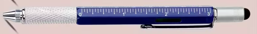 Blue pen with a ruler on a pink background