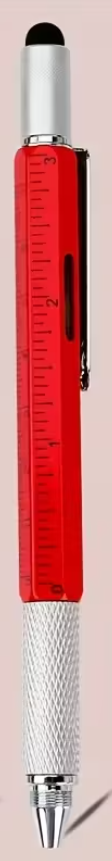 6-in-1 Engineer Multi-Tool Pen with Custom Logo – Stylus, Scale, Spirit Level & Screwdriver (Black, Silver, Blue, Red)