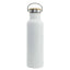 White stainless steel and bamboo flask on a white background