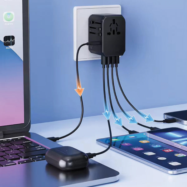 Universal Travel Adapter with Dual Type-C Fast Charging (35W) & Multi-Port USB
