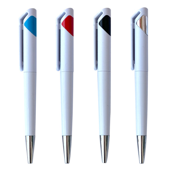 Cutedge Promotional Plastic Pen with Custom Logo – Corporate Giveaway Pens (Silver, Blue, Black, Red)