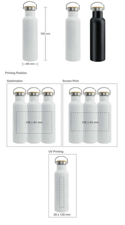 Stainless Steel Bottle with Bamboo Cap & Handle – Black | 500ml