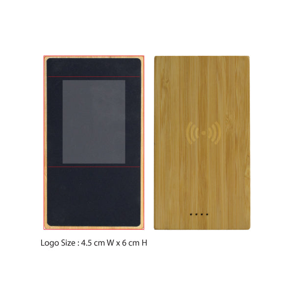 10,000mAh Eco-Friendly Bamboo Power Bank with Wireless Charging & Light-Up Logo – Premium Corporate Gift