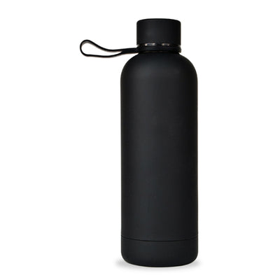 Rubber Coated Stainless Steel Bottle with Silicone Hook – Black (500 ml)