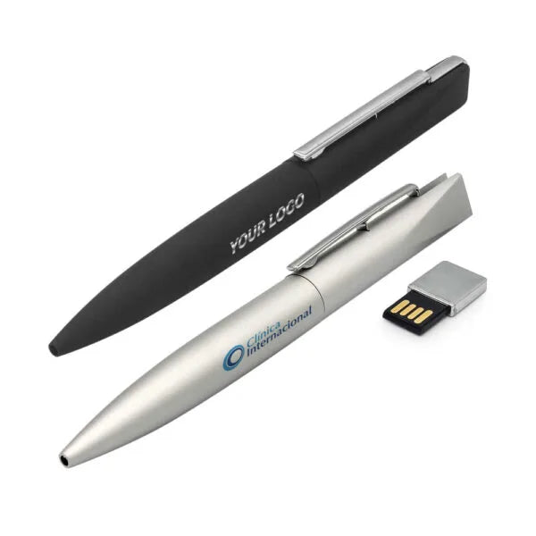 Smooth Touch Metal Pen with USB Drive – Premium 2-in-1 Corporate Gift Pen (Black & Silver)