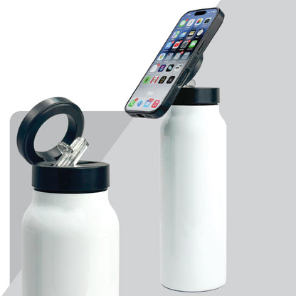 Premium Water Bottle with Magnetic Phone Holder - White