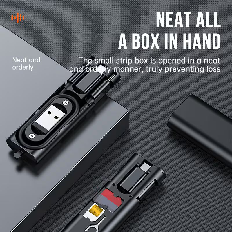 5-in-1 Multifunctional Fast Charging Data Cable Kit – Compact Travel Organizer with Type-C, Lightning & Micro USB