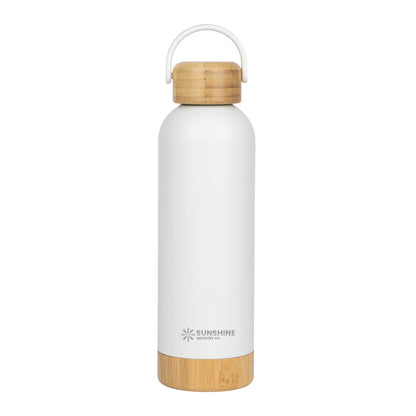 Vellrix | 11470 MIWT - Insulated Bottle with Bamboo Lid (White)