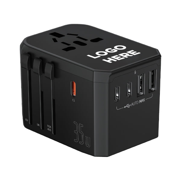 Universal Travel Adapter with Dual Type-C Fast Charging (35W) & Multi-Port USB