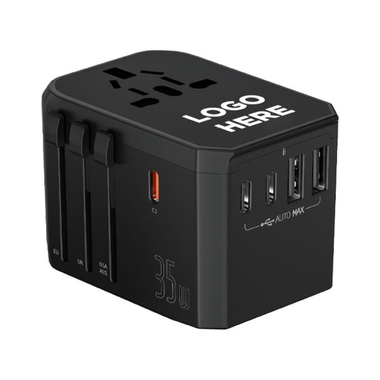 Universal Travel Adapter with Dual Type-C Fast Charging (35W) & Multi-Port USB