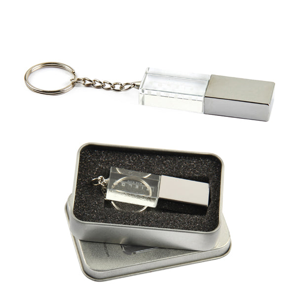 Crystal USB Flash Drive with Steel Cap – Premium Square Crystal Metal USB